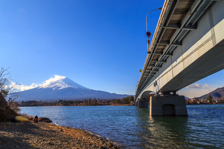 Mountain Fuji in Japan in morning sun shineの写真素材