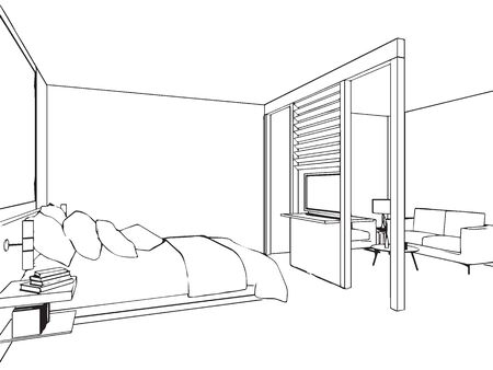 outline sketch drawing perspective of a interior spaceのイラスト素材