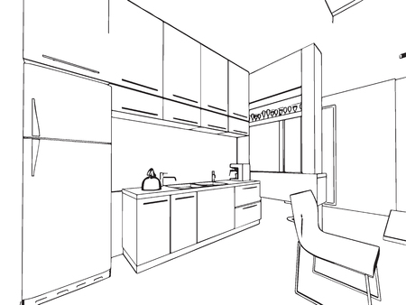 outline sketch drawing perspective of a interior spaceのイラスト素材