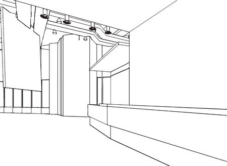outline sketch drawing perspective of a interior spaceのイラスト素材