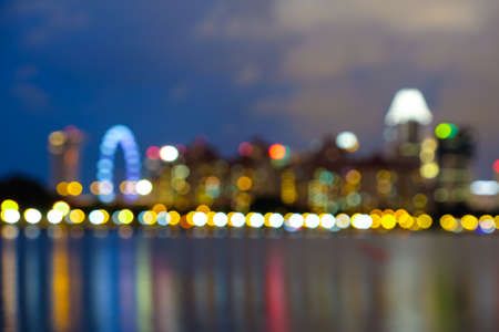 Blurred abstract background lights, beautiful singapore skyline viewの写真素材