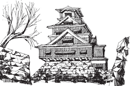 Free hand sketch World famous : Kumamoto castle Japan.のイラスト素材