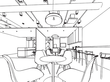 interior outline sketch drawing perspective of a space officeのイラスト素材