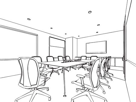 outline sketch drawing perspective of a interior spaceのイラスト素材