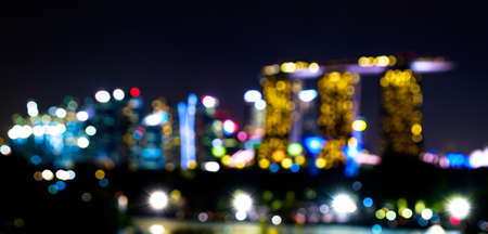 Blurred abstract background lights, beautiful singapore skyline viewの写真素材