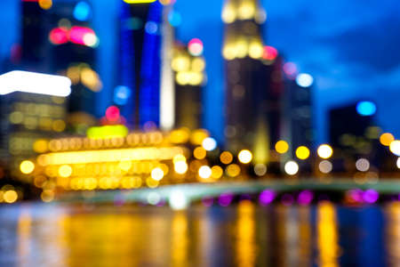 Blurred abstract background lights, beautiful singapore skyline viewの写真素材
