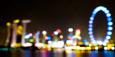 Blurred abstract background lights, beautiful singapore skyline viewの写真素材