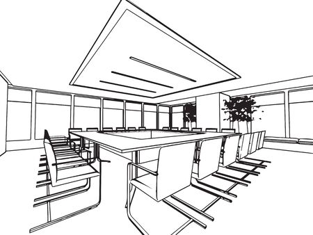 interior outline sketch drawing perspective of a space officeのイラスト素材