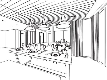outline sketch drawing perspective of a interior spaceのイラスト素材
