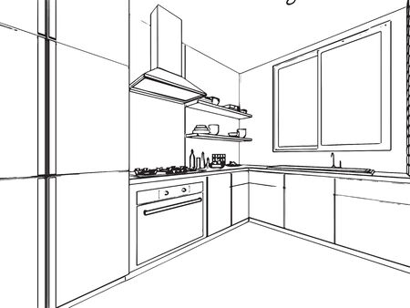 outline sketch drawing perspective of a interior spaceのイラスト素材