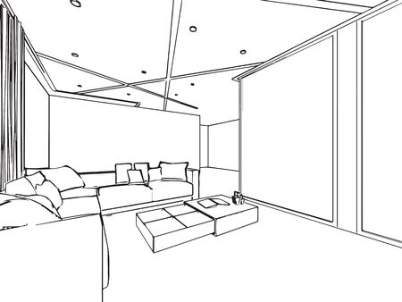 outline sketch drawing perspective of a interior spaceのイラスト素材