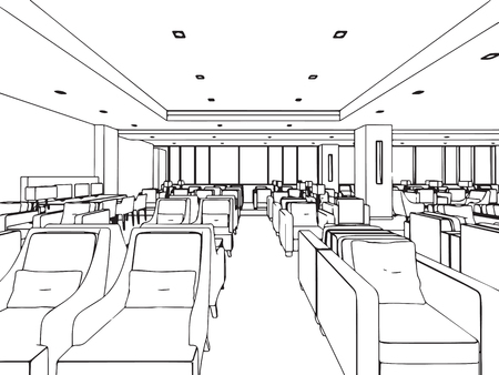 interior outline sketch drawing perspective of a space officeのイラスト素材