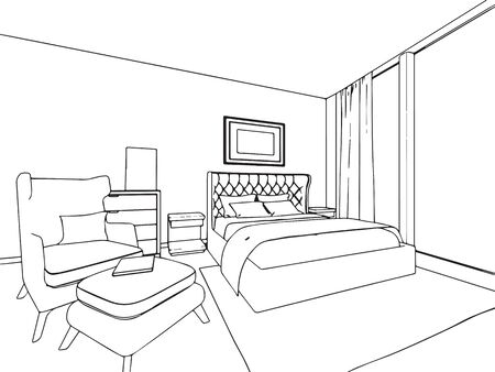 outline sketch drawing perspective of a interior spaceのイラスト素材