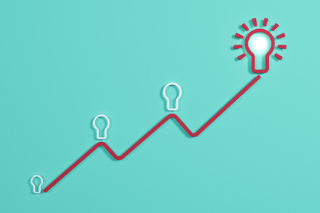 Flat style idea light bulb concept , Business strategy planning objects icon set collage , bulb graph conceptの写真素材