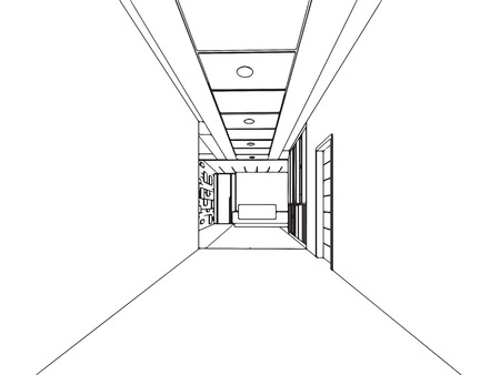 Interior outline sketch of an office spaceのイラスト素材