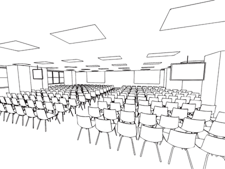 Interior outline sketch drawing perspective of a space office.のイラスト素材