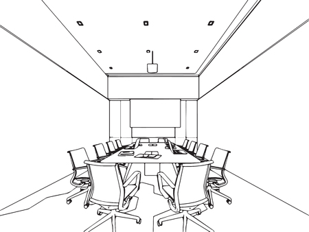 interior outline wireframe sketch drawing perspective, office vector eps format.のイラスト素材