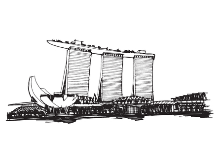 Free hand drawing sketch vector panoramic singapore city のイラスト素材