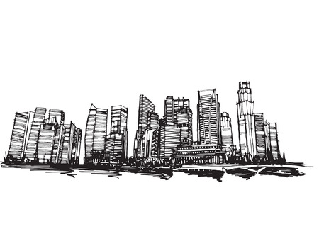 Free hand drawing sketch vector panoramic singapore cityのイラスト素材
