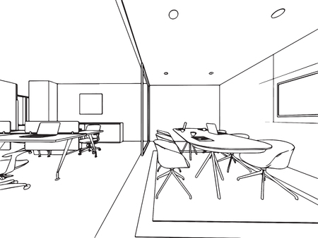 interior outline wireframe sketch drawing perspective , office vector eps format.のイラスト素材