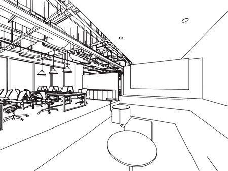 interior outline wireframe sketch drawing perspective , office vector eps format.のイラスト素材