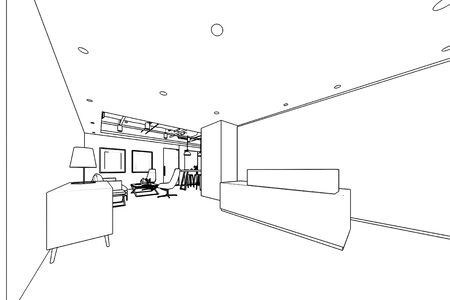 interior outline sketch drawing perspective of a space officeの写真素材