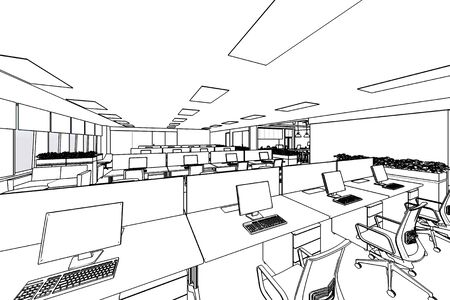 interior outline sketch drawing perspective of a space officeの写真素材