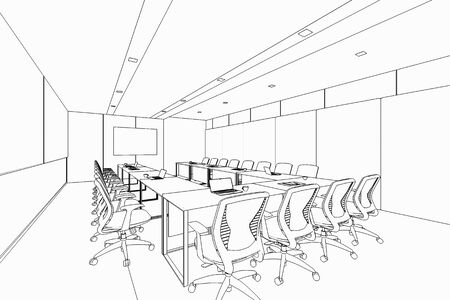 interior outline sketch drawing perspective of a space officeの写真素材