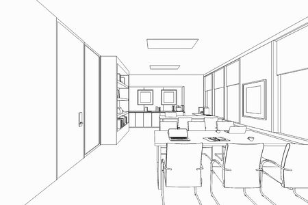 interior outline sketch drawing perspective of a space officeの写真素材