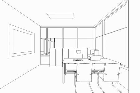 interior outline sketch drawing perspective of a space officeの写真素材