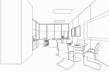 interior outline sketch drawing perspective of a space officeの写真素材