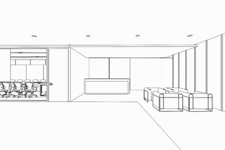 interior outline sketch drawing perspective of a space officeの写真素材