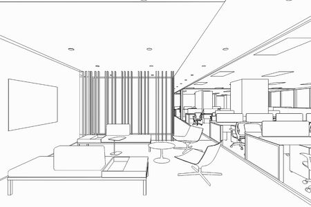 interior outline sketch drawing perspective of a space officeの写真素材