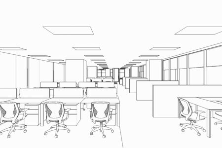 interior outline sketch drawing perspective of a space officeの写真素材