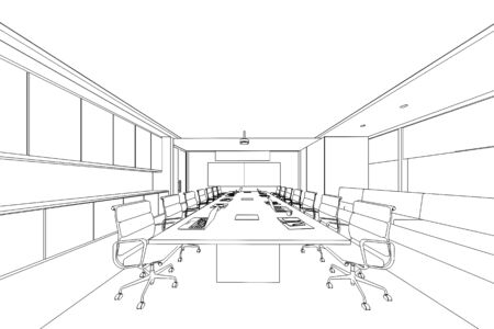 interior outline sketch drawing perspective of a space officeの写真素材