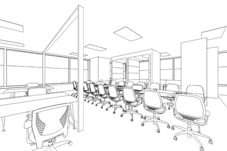 interior outline sketch drawing perspective of a space officeの写真素材