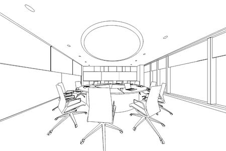 interior outline sketch drawing perspective of a space officeの写真素材
