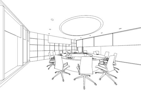 interior outline sketch drawing perspective of a space officeの写真素材