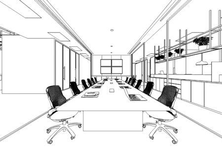 interior outline sketch drawing perspective of a space officeの写真素材