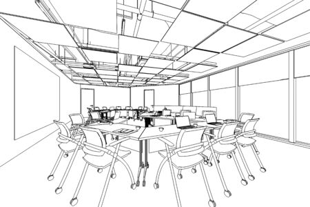 interior outline sketch drawing perspective of a space officeの写真素材