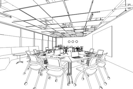 interior outline sketch drawing perspective of a space officeの写真素材