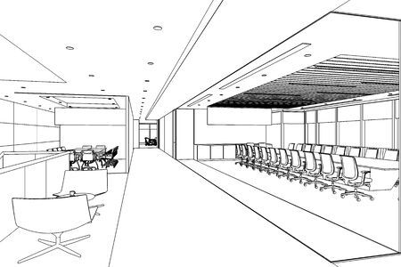 interior outline sketch drawing perspective of a space officeの写真素材
