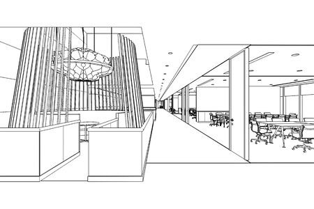 interior outline sketch drawing perspective of a space officeの写真素材