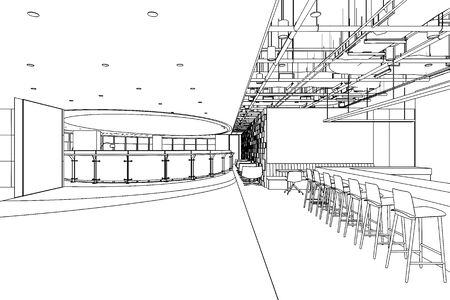 interior outline sketch drawing perspective of a space officeの写真素材