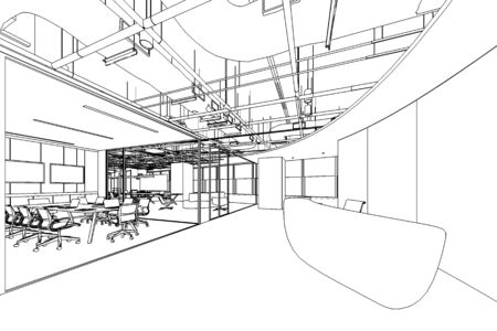 interior outline sketch drawing perspective of a space officeの写真素材