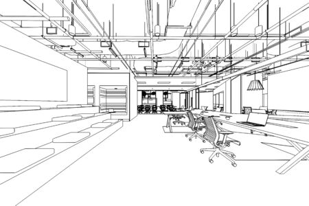 interior outline sketch drawing perspective of a space officeの写真素材