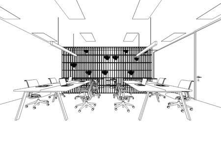 interior outline sketch drawing perspective of a space officeの写真素材