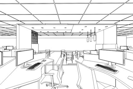 interior outline sketch drawing perspective of a space officeの写真素材
