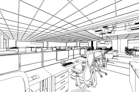 interior outline sketch drawing perspective of a space officeの写真素材