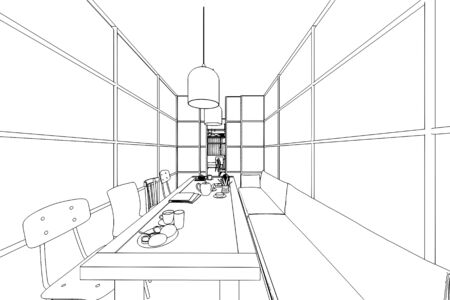 outline sketch drawing perspective of a interior space の写真素材
